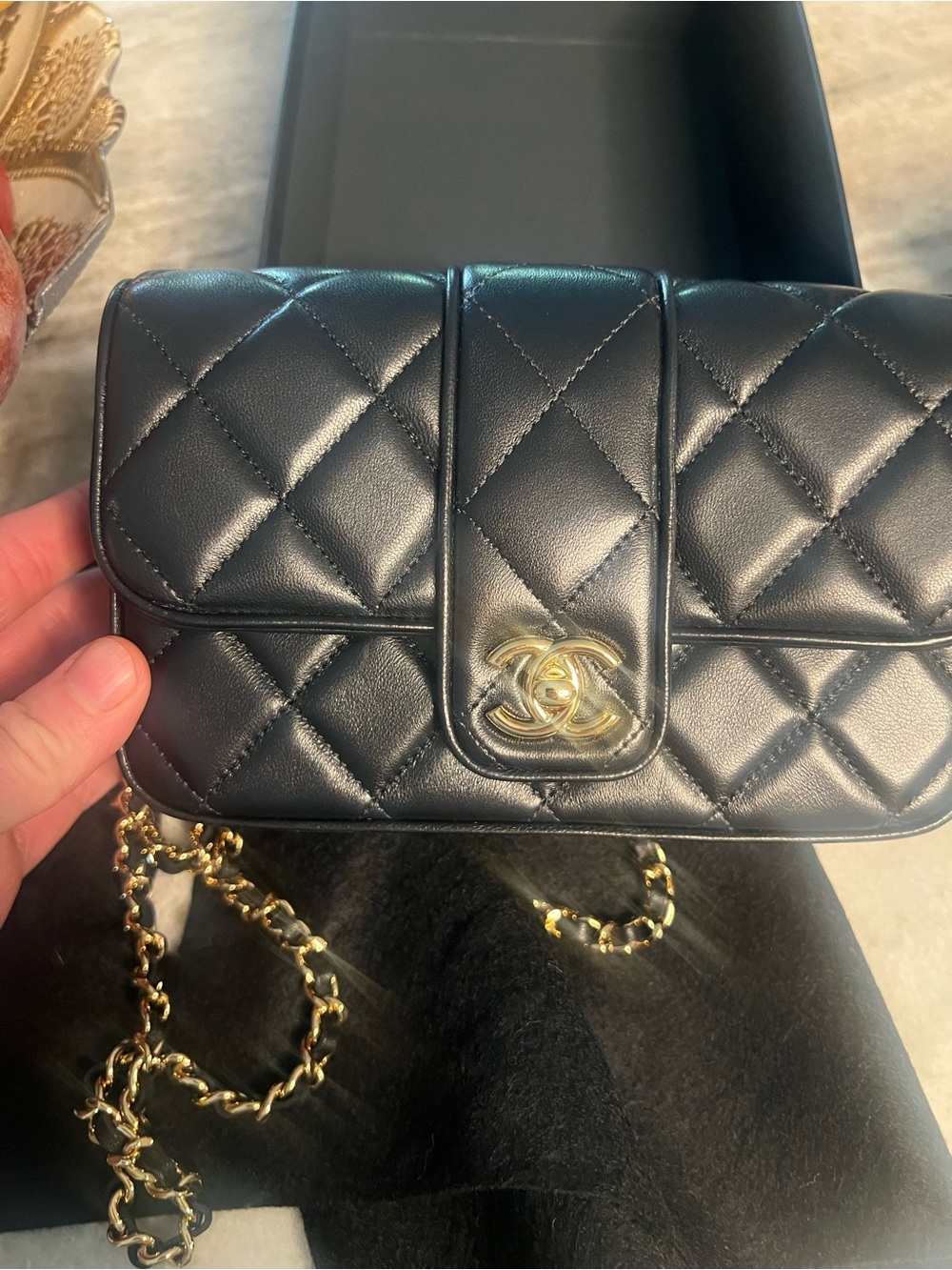 CHANEL Black Quilted Lambskin Crossbody with Gold Hardware - Picture 1 of 7